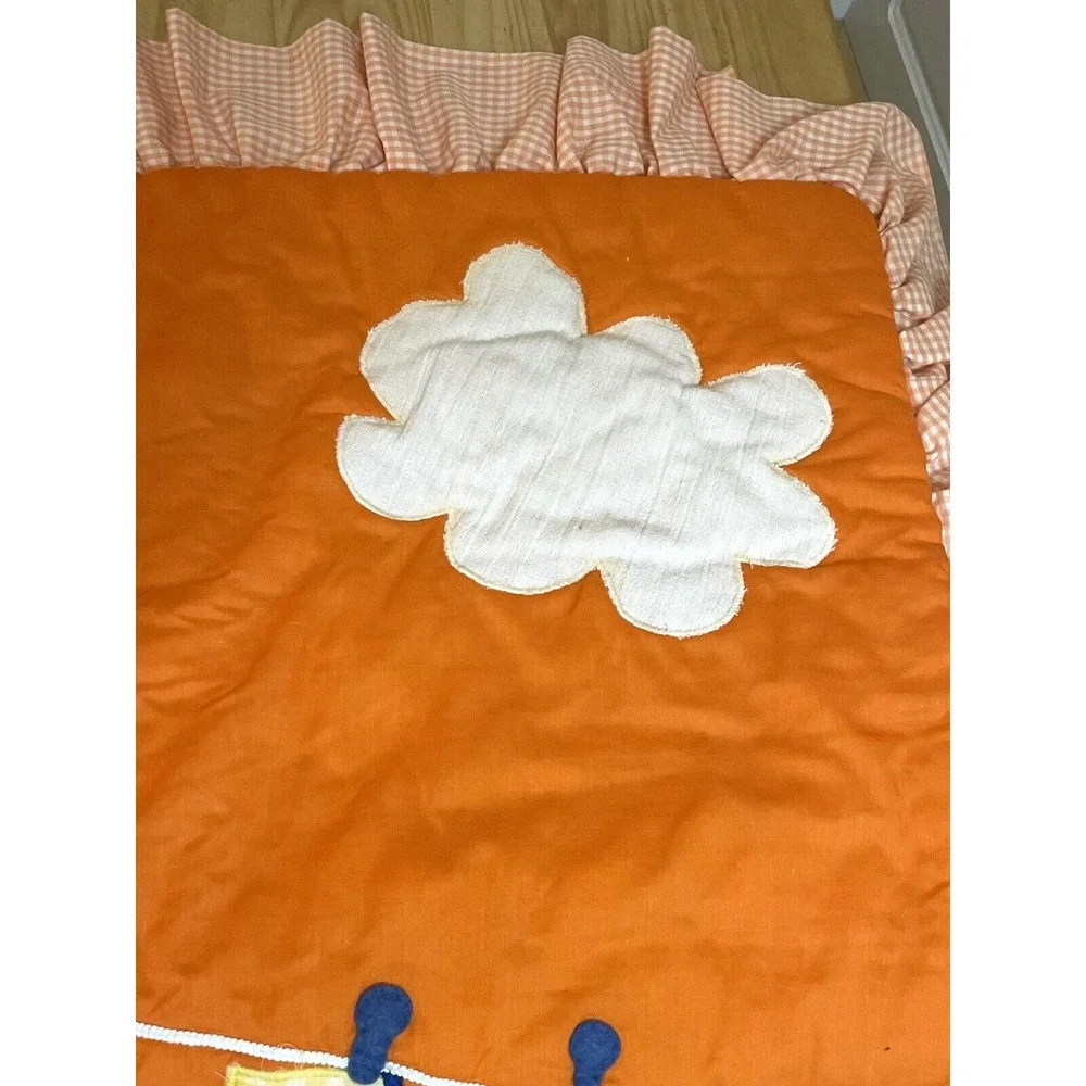 Vintage Baby Blanket Quilt Comforter 60 x 37 Clothes‎ Line Orange Gingham RARE